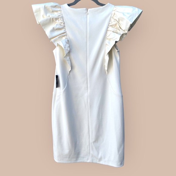 NWT Express Cream Dramatic Ruffle Sleeve Lined Sheath Dress, Bridal Show… - Picture 6 of 9